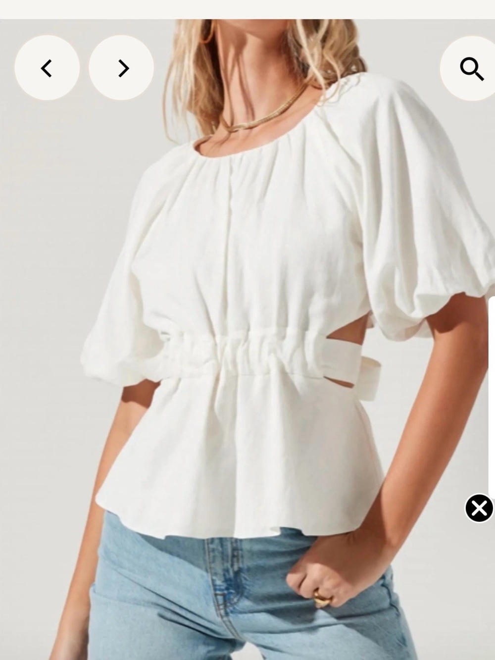 Astr the Label Vendetti Women's White Linen Blend Peplum Puff-Sleeve Top - Picture 7 of 15